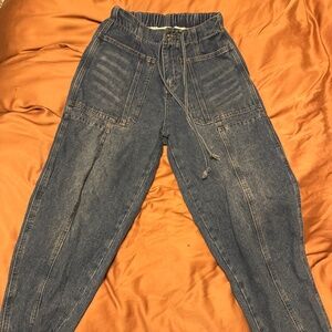 Mom Jeans Elastic Waist and Drawstring